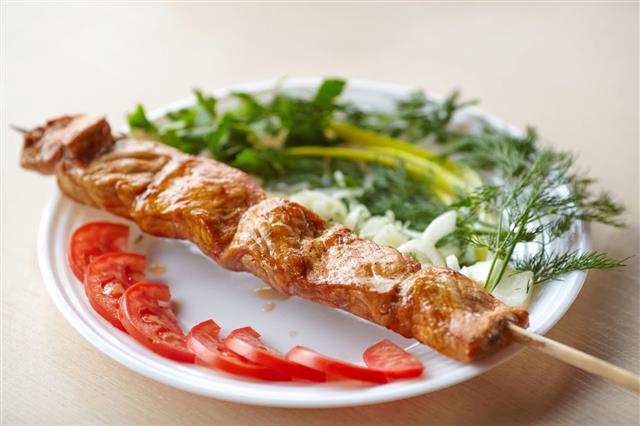 Grilled Pork Kebab With Tomatoes