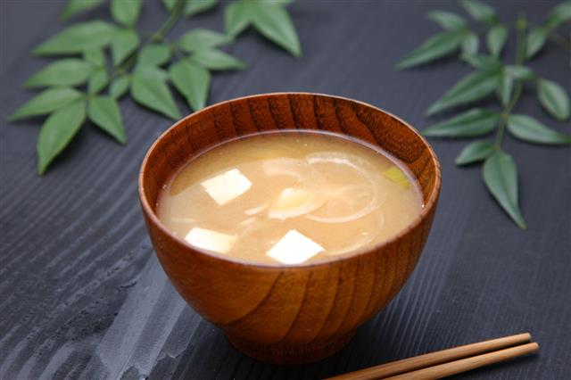 Wooden Bowl Of Japanese Miso Soup