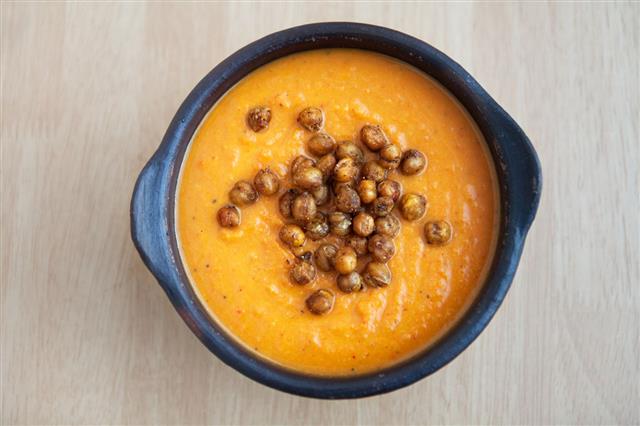Carrot Soup With Crispy Chickpeas