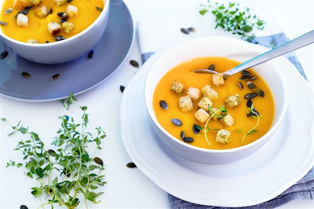Pumpkin Soup Served With Croutons