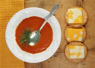 Tomato Soup With Crackers And Cheese