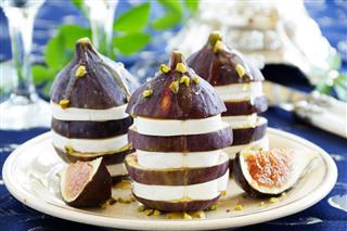 Appetizer Of Figs And Brie Cheese