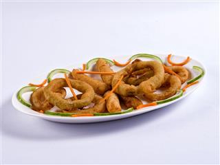 Capsicum Rings Served In White Plate