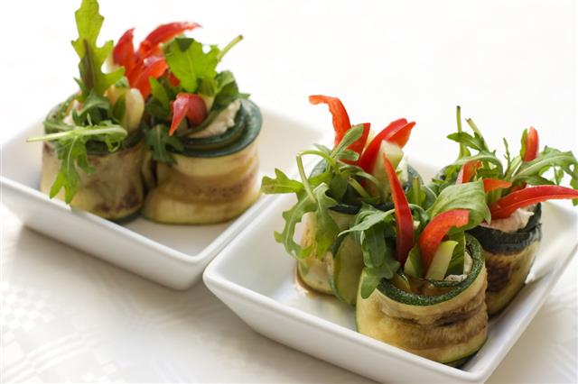 Plates With Two Zucchini Rolls