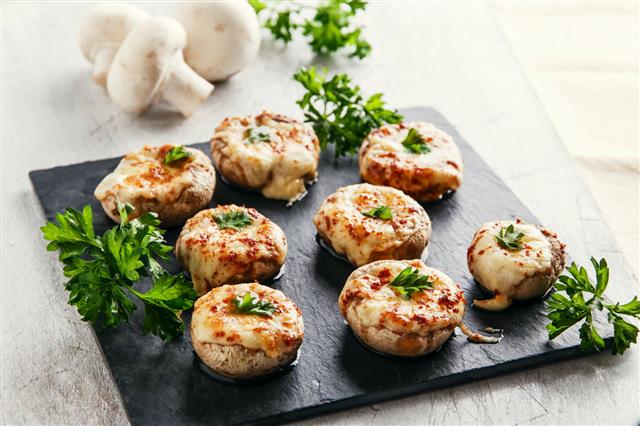 Baked Mushrooms Stuffed With Cheese