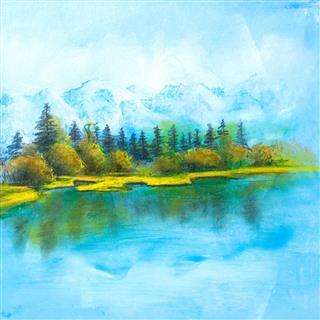 Blue Landscape Pastel Drawing