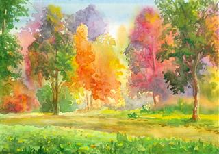 Watercolor Painting Colorful Park