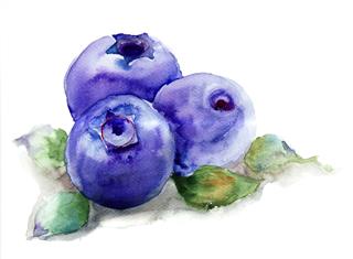Blueberries With Leaves Painting