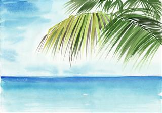 Beach Resort Painting With Palm Tree