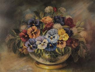 Painting Of Flower In Gold Bowl