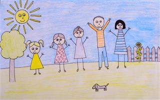 Kids Drawing Happy Family Picture