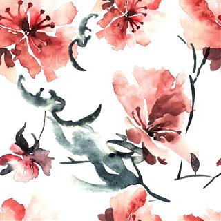 Watercolor Cherry Blossom Flower Painting