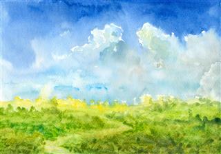 Summer Watercolor Landscape