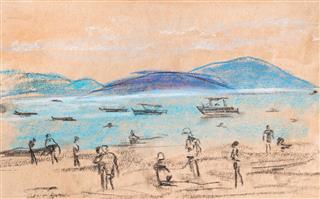 People On Beach Pastels Drawing