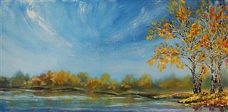 Oil Painting Autumn On The Pond