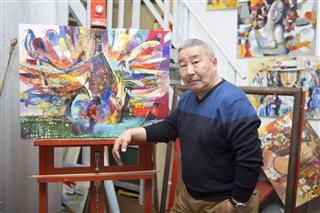 Expressionist Artist In His Art Studio