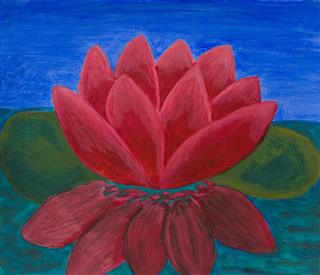 Crimson Waterlily Oil Painting