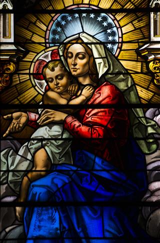Madonna And Child Stained Glass Window