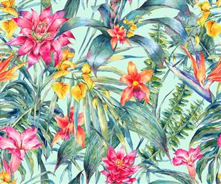 Watercolor Floral Tropical Seamless Pattern