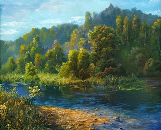 Summer River Oil Painting