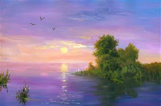 Purple Sunset Oil Painting