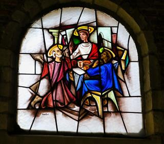 Stained Glass Jesus And Two Disciples