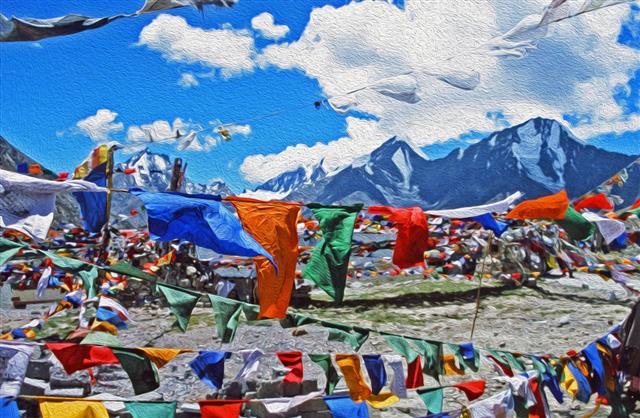 Painting Of Tibetan Praying Flags