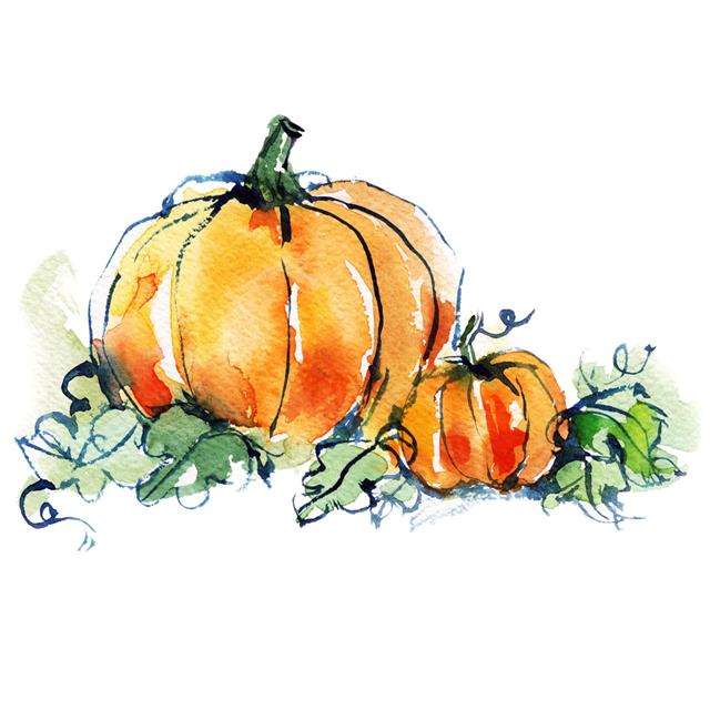 Two Pumpkins With Green Leaves Painting