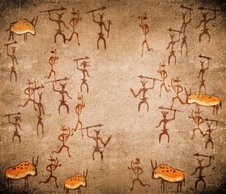 Prehistoric Cave Painting With War Scene