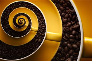 Fractal Spiral Surreal Coffee Gold Floral
