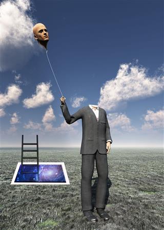 Headless Man With Floating Head Balloon