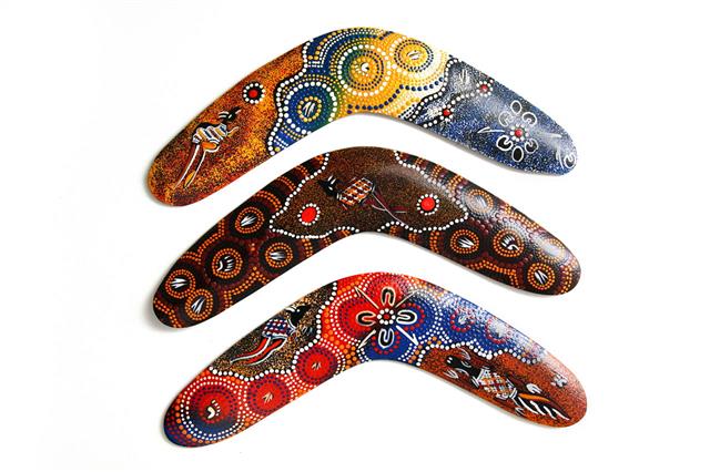 Three Colorful Australian Boomerangs