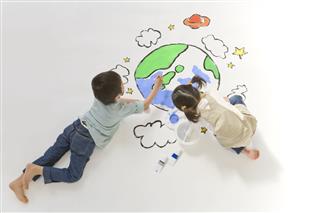 Children Drawing A Picture Of Earth