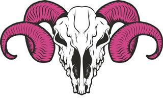 Ram skull with pink horns