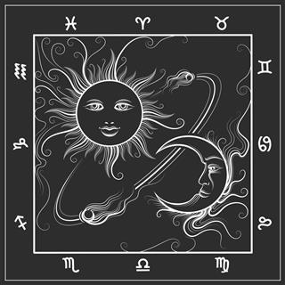 Astrology map with moon and sun