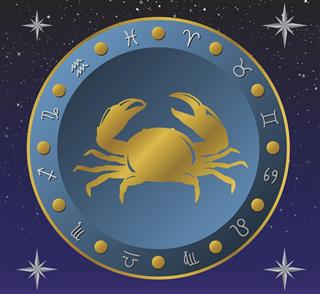 Cancer zodiac sign with horoscope circle