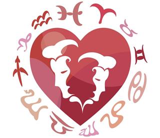 Gemini zodiac sign in heart shape