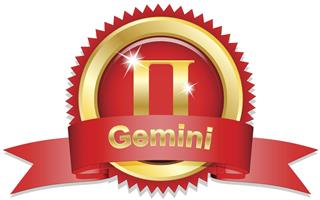 Gemini zodiac sign with red ribbon