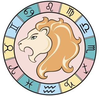 Lion sign with horoscope circle