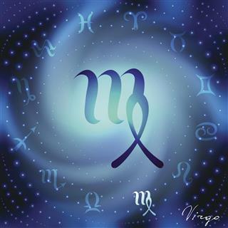 Space spiral with astrological virgo symbol