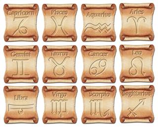 Zodiac symbols on ancient scrolls