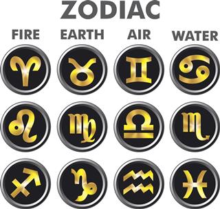 zodiac signs on black buttons