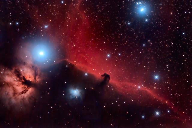 Horsehead Nebula and Flaming Tree in the Constellation Orion