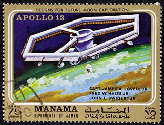 Apollo 13 mission on Manama stamp