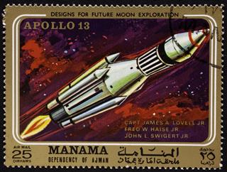 Apollo 13 mission on Manama stamp