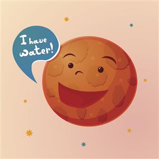 Planet Mars with cartoon face, vector illustration