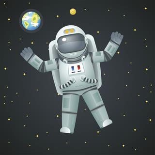 Cosmonaut Realistic 3d Astronaut Spaceman Space Stars Earth Moon Background
