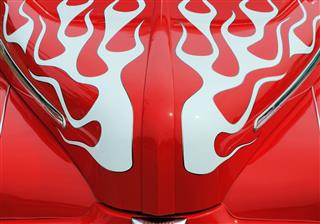White Flames On Red Car
