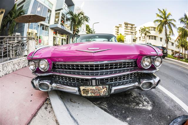 Cadillac Vintage Car At Miami Beach