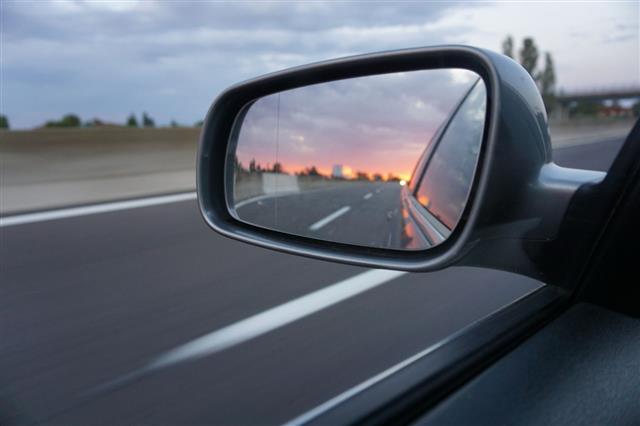 Sunset View In Car Side Mirror